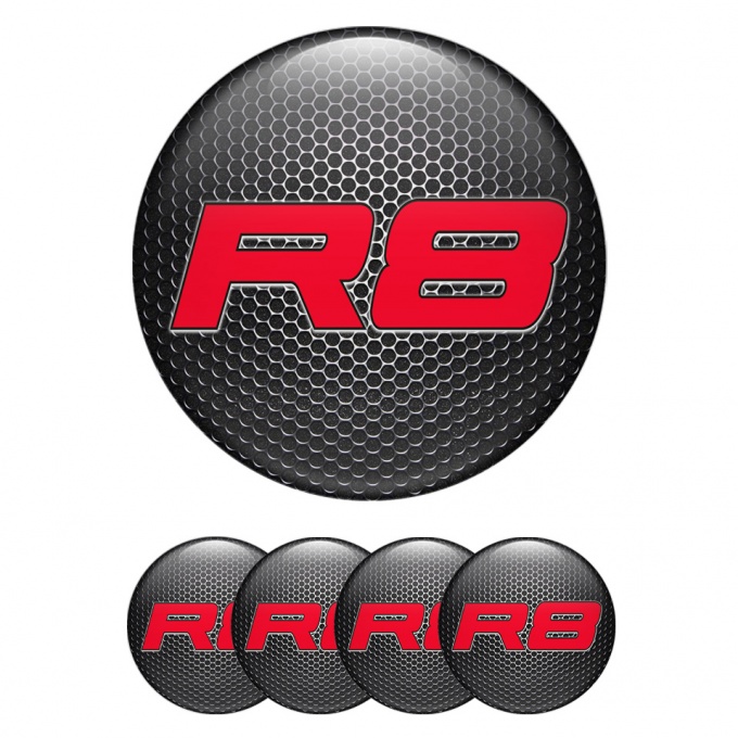 Audi R8 Wheel Emblems Honeycomb Red Solid Logo Design