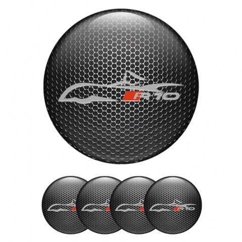 Audi R10 Center Wheel Caps Dark Mesh Grey Car Silhouette
