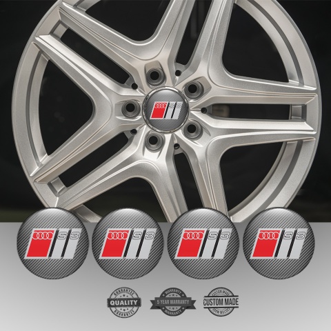 Audi S3 Wheel Emblems Carbon Grey Red Domed Logo