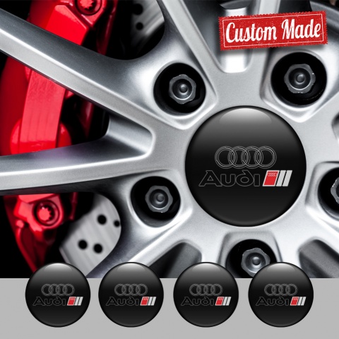 Audi S3 Wheel Emblems Black Grey Red Domed Logo