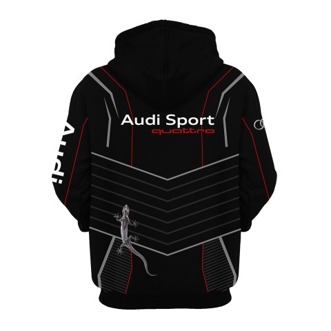 Audi Sport Quattro Hoodie Black Red Grey Lizard Logo