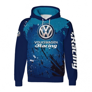 VW Racing Hoodie Blue Splatter Effect Design