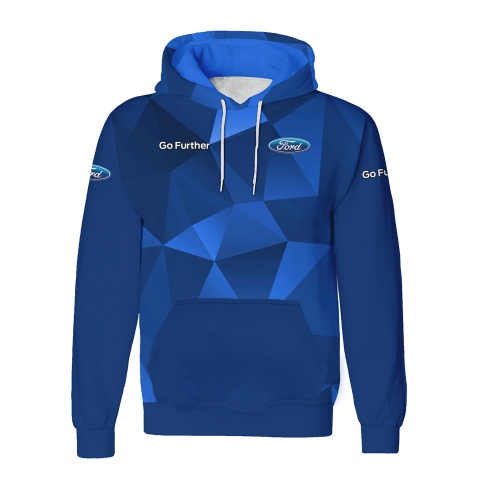 Ford Hoodie Go Further Slogan Blue Tint Geometrical Design 