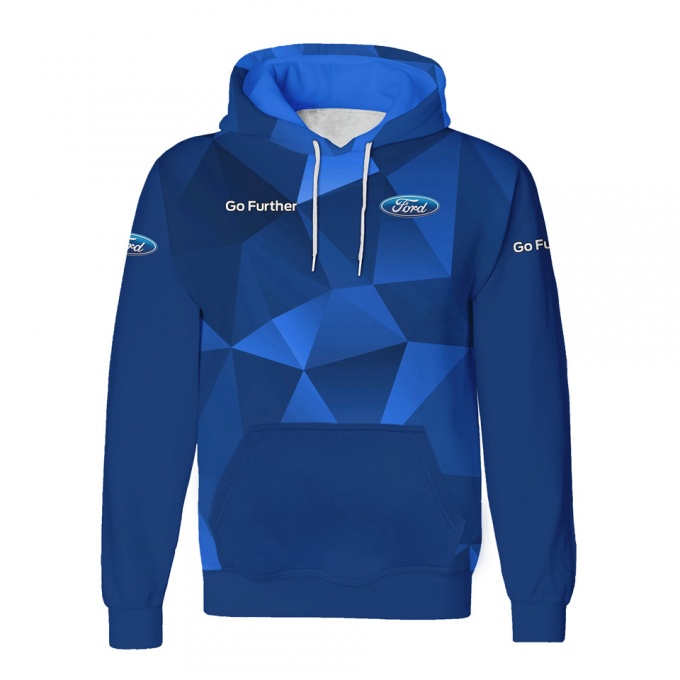 Ford Hoodie Go Further Slogan Blue Tint Geometrical Design 