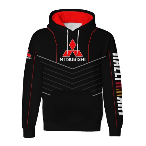 Mitsubishi Ralli Art Hoodie Black Red Color Logo