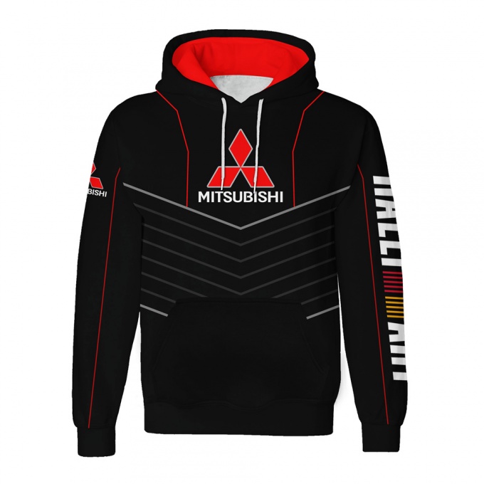Mitsubishi Ralli Art Hoodie Black Red Color Logo