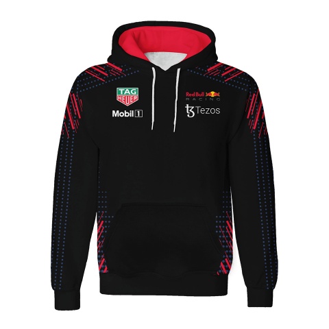 Red Bull Racing Hoodie Tag Heuer Black Red Stripes Design