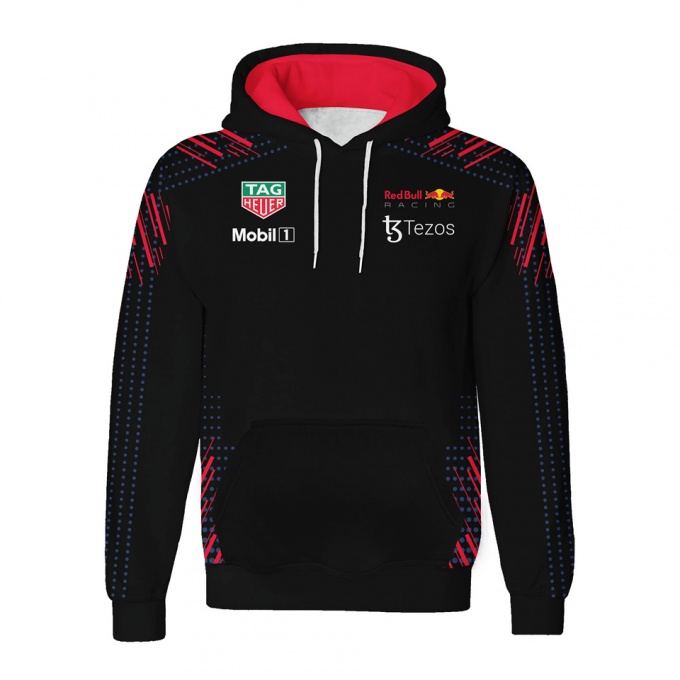 Red Bull Racing Hoodie Tag Heuer Black Red Stripes Design