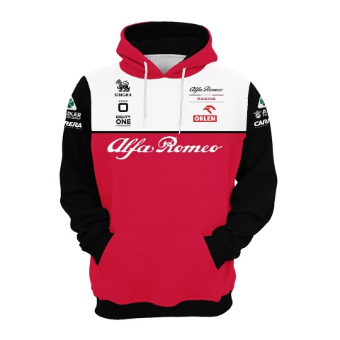 Alfa Romeo Hoodie Red White Black Sleeves Design