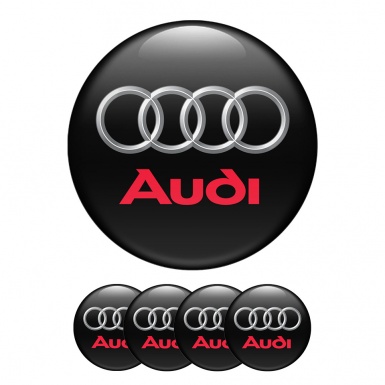 Audi Domed Stickers Wheel Center Cap Silver Rings Red Logo