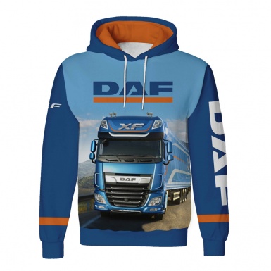 DAF XF Hoodie Blue Truck Orange Stripes Collage