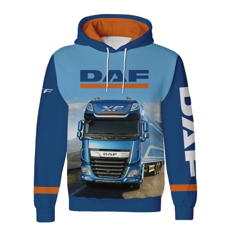 DAF XF Hoodie Blue Truck Orange Stripes Collage