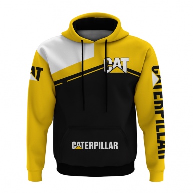 Caterpillar Hoodie Black Yellow White Rectangle Design