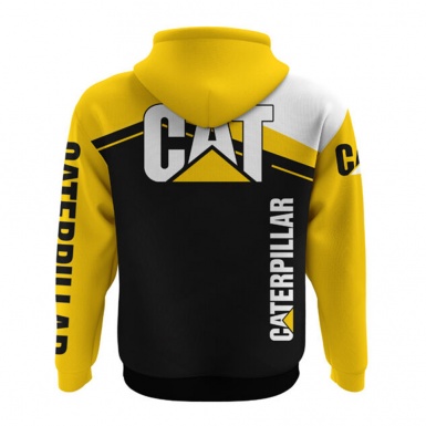 Caterpillar Hoodie Black Yellow White Rectangle Design