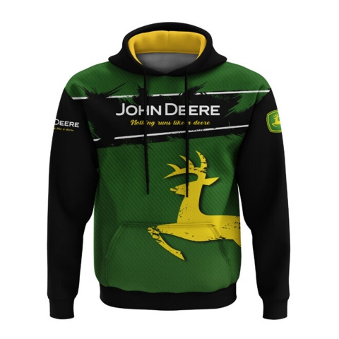 John Deere Sweatshirt Black Forest Green Classic Deer Design