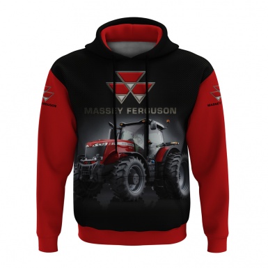 Massey Ferguson Hoodie Black Red Tractor Collage Edition