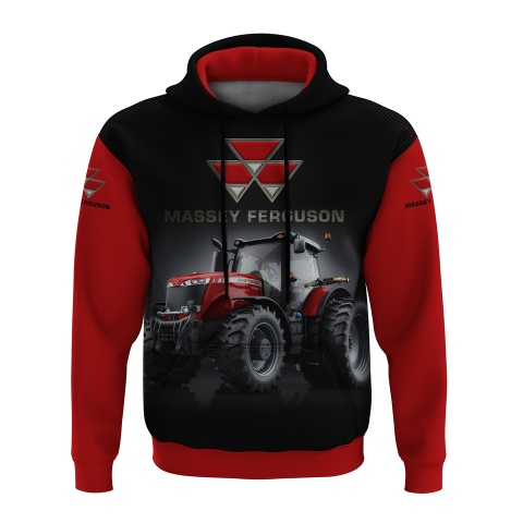 Massey Ferguson Hoodie Black Red Tractor Collage Edition