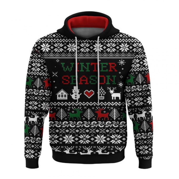 Holidays Sweatshirt Black Winter Season Embroidery Effect Edition
