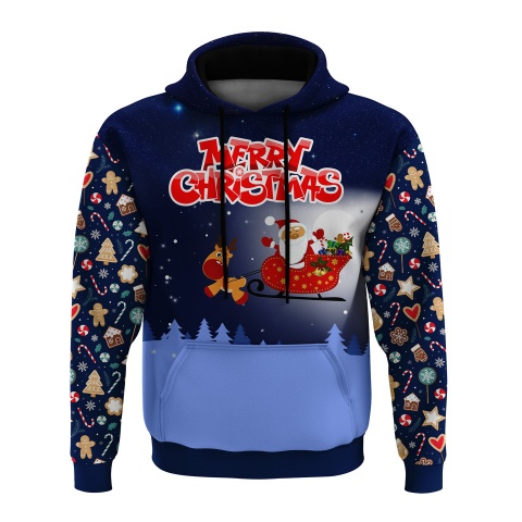 Holidays Hoodie Blue Merry Christmas Santa Claus Rudolph Print