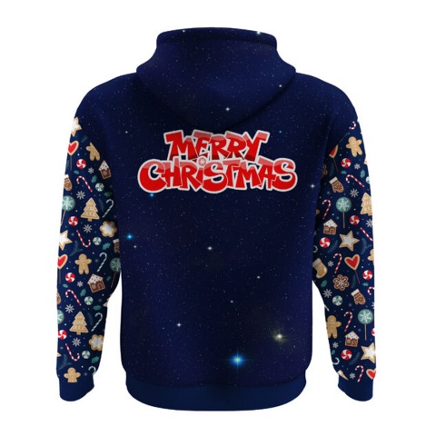 Holidays Hoodie Blue Merry Christmas Santa Claus Rudolph Print