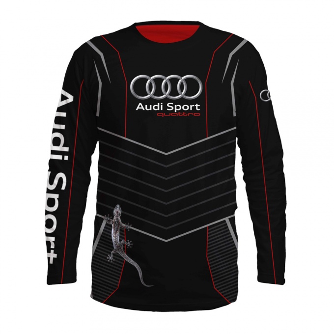 Audi Sport Quattro T-shirt Long Sleeve Black Red Grey Lizard Logo