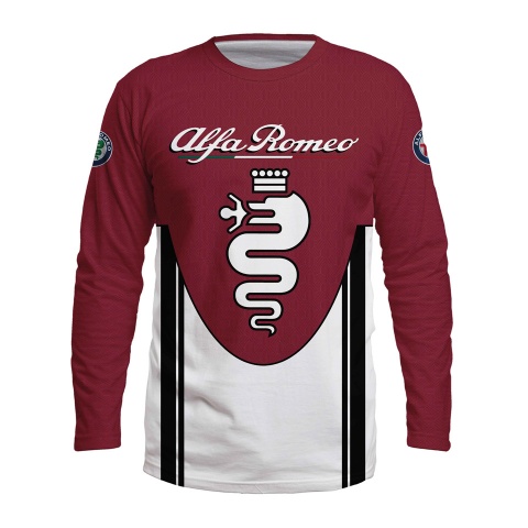 Alfa Romeo Long Sleeve T-Shirt Red White Black Stripes Design