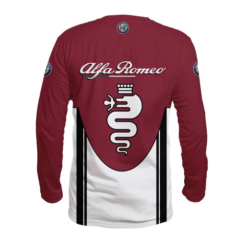 Alfa Romeo Long Sleeve T-Shirt Red White Black Stripes Design