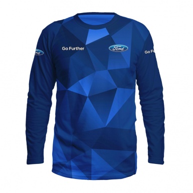 Ford T-Shirt Long Sleeve Go Further Slogan Blue Geometrical Design 