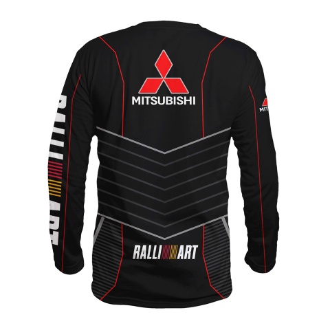 Mitsubishi T-shirt Long Sleeve Rally Art Black Red Color Logo