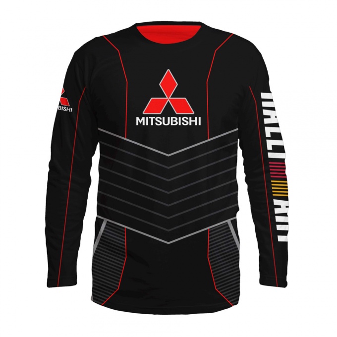 Mitsubishi T-shirt Long Sleeve Rally Art Black Red Color Logo