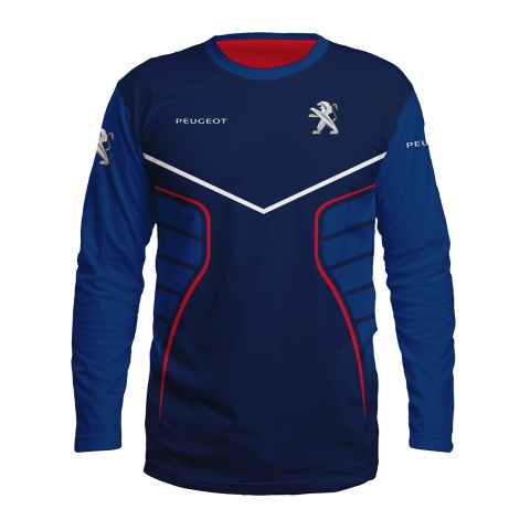Peugeot Long Sleeve T-Shirt Blue Red Lines Design