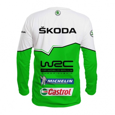 Skoda WRC T-Shirt Long Sleeve Neon Green White Design