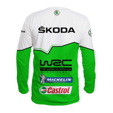 Skoda WRC T-Shirt Long Sleeve Neon Green White Design