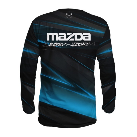 Mazda T-Shirt Long Sleeve Black Blue Stripes Zoom Zoom Edition