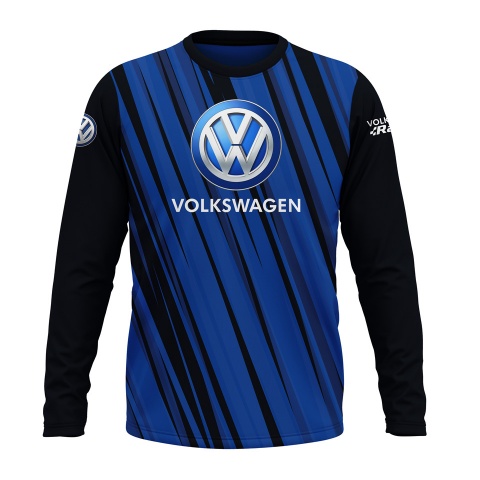 VW T-Shirt Long Sleeve Black Blue Stripes Design