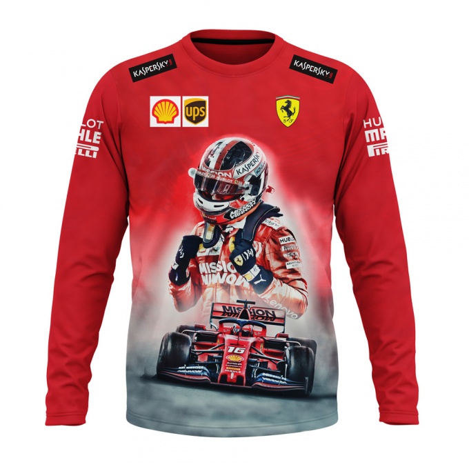 Ferrari Long Sleeve T-shirt Charles Leclerc Bright Red Black Design