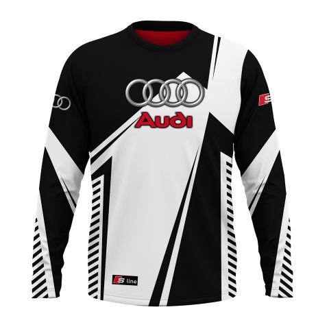 Audi S Line Long T-Shirt Black White Red Composition