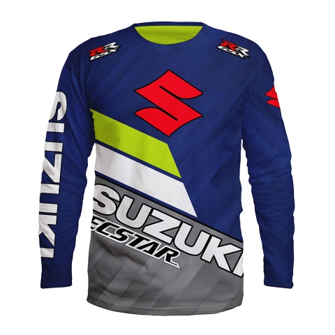Suzuki RR GSX T-Shirt Long Sleeve Blue Red Lime Edition