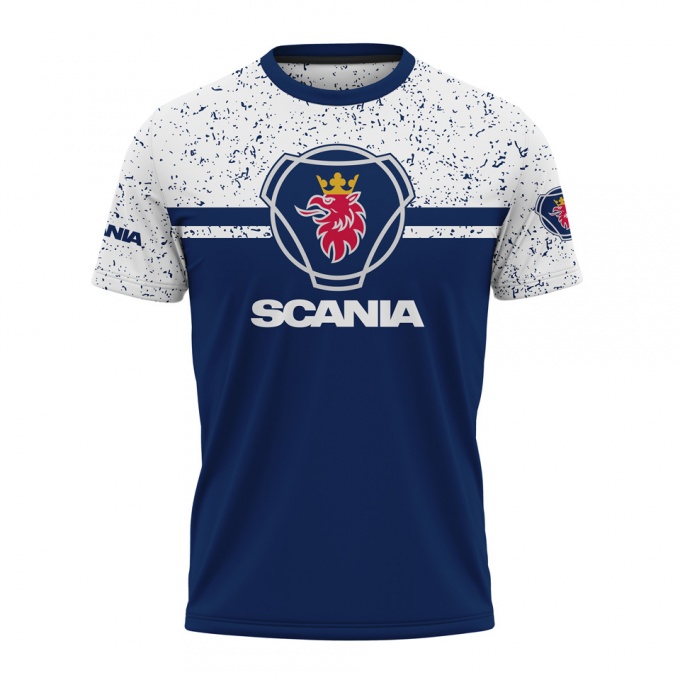 Scania Short Sleeve T-Shirt Blue White Splatter Design