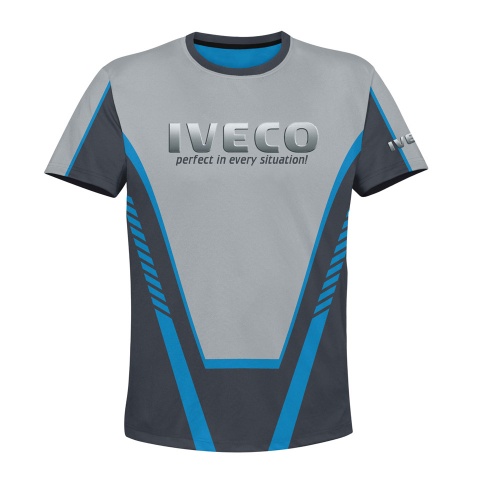 Iveco Short Sleeve T-Shirt Dark Light Grey Blue Stripes Design