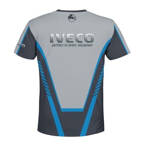 Iveco Short Sleeve T-Shirt Dark Light Grey Blue Stripes Design
