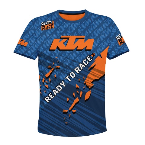 KTM T-Shirt Short Sleeve Blue Orange Ready To Race Design