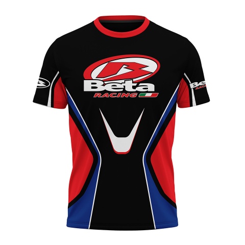 Beta Racing T-Shirt Short Sleeve Black Red Blue Stripes Edition