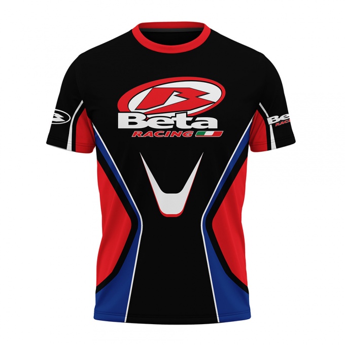 Beta Racing T-Shirt Short Sleeve Black Red Blue Stripes Edition