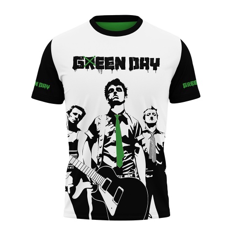 Music Short Sleeve T-Shirt Green Day Black Green Print
