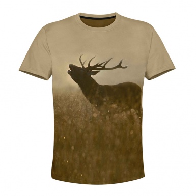 Hunting T-Shirt Wild Short Sleeve Deer Misty Field Color Print