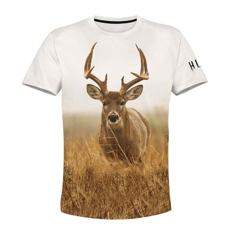 Hunting Short Sleeve T-Shirt Wild Deer Golden Field Multicolor