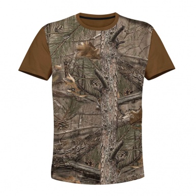 Hunting Short Sleeve T-Shirt Brown Tree Forest Camouflage Print