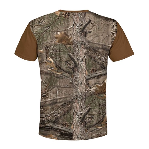 Hunting Short Sleeve T-Shirt Brown Tree Forest Camouflage Print