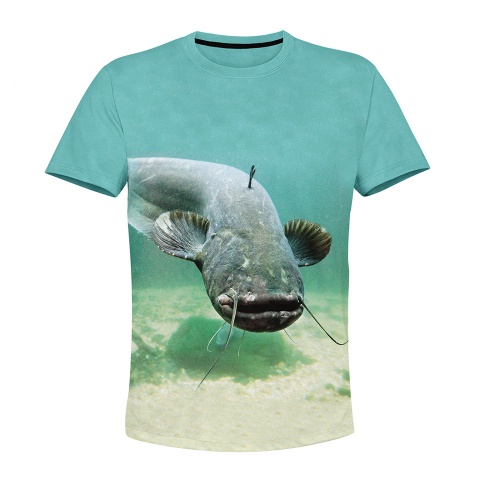 Fishing Short Sleeve T-Shirt Turquoise Catfish Lake Design